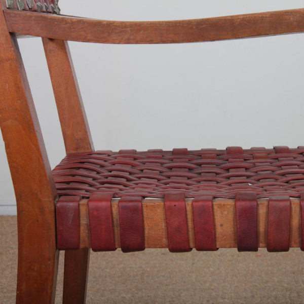 Paire de fauteuils bridges en bois et cuir des années 1950 - 
