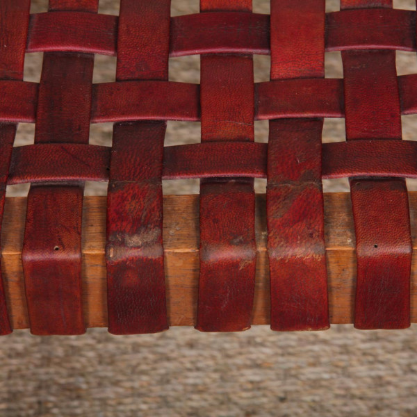 Pair of wooden and leather bridge armchairs from the 1950s - 