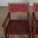 Paire de fauteuils bridges en bois et cuir des années 1950 - 