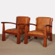 Paire de fauteuils en bois massif et cuir des années 1980 - 