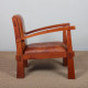 Pair of solid wood and leather armchairs from the 1980s - 