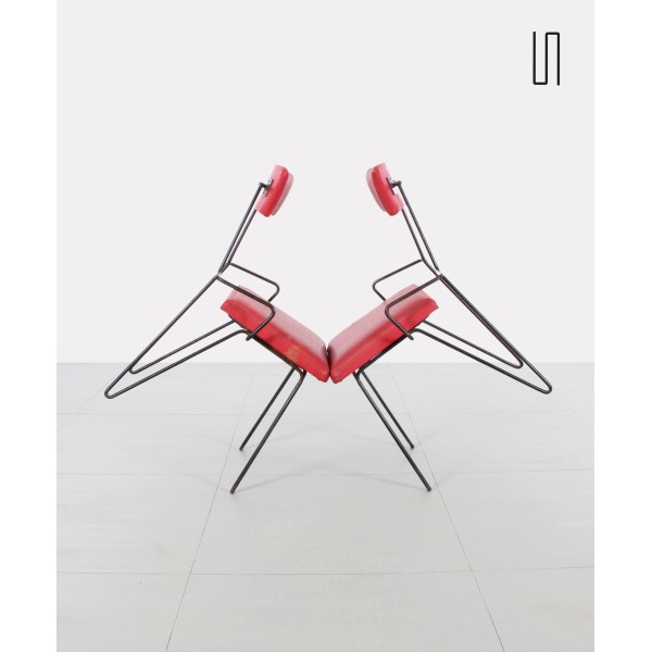 Paire de chaises rouges en métal, Europe de l'Est, 1950 - Design d'Europe de l'Est