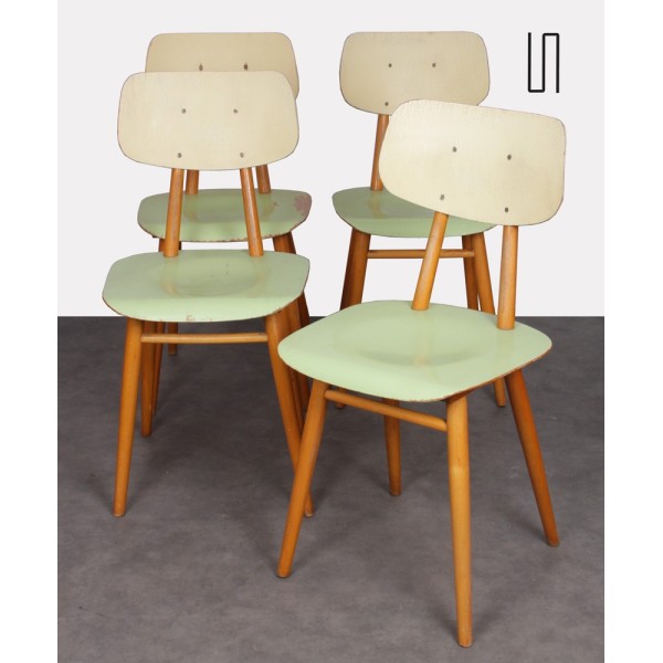 Suite de 4 chaises pour Ton, design tchèque, 1960 - Design d'Europe de l'Est