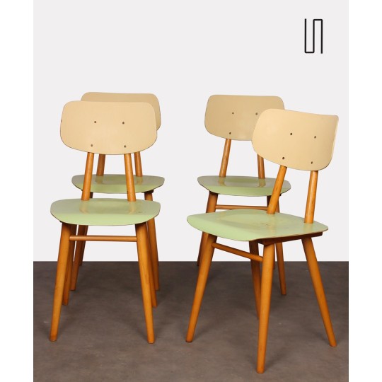 Set of 4 green chairs for Ton, 1960s - Eastern Europe design