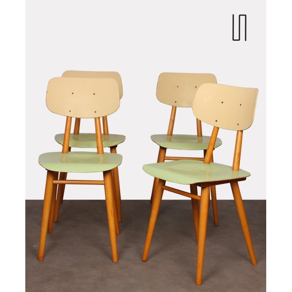 Set of 4 green chairs for Ton, 1960s - Eastern Europe design