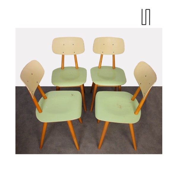 Set of 4 green chairs for Ton, 1960s - Eastern Europe design