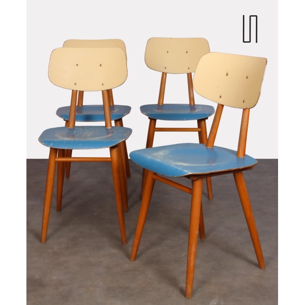 Series of 4 vintage blue chairs, edited by Ton, 1960s - Eastern Europe design