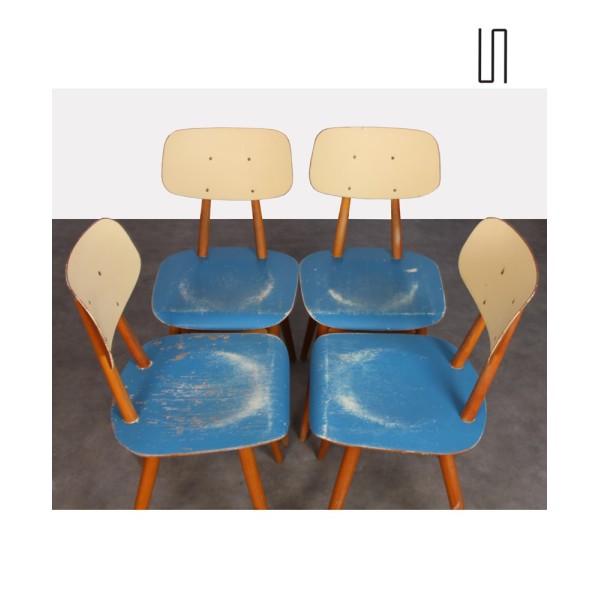 Série de 4 chaises bleues vintage, éditées par Ton, 1960 - Design d'Europe de l'Est