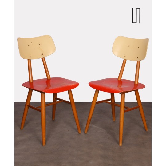 Pair of vintage red chairs, Czech design, 1960s