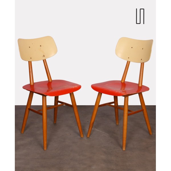 Paire de chaises rouges vintage, design tchèque, 1960 - Design d'Europe de l'Est