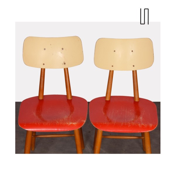 Paire de chaises rouges vintage, design tchèque, 1960 - Design d'Europe de l'Est