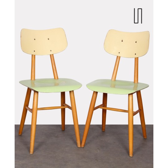 Pair of vintage green chairs, Czech design, 1960s