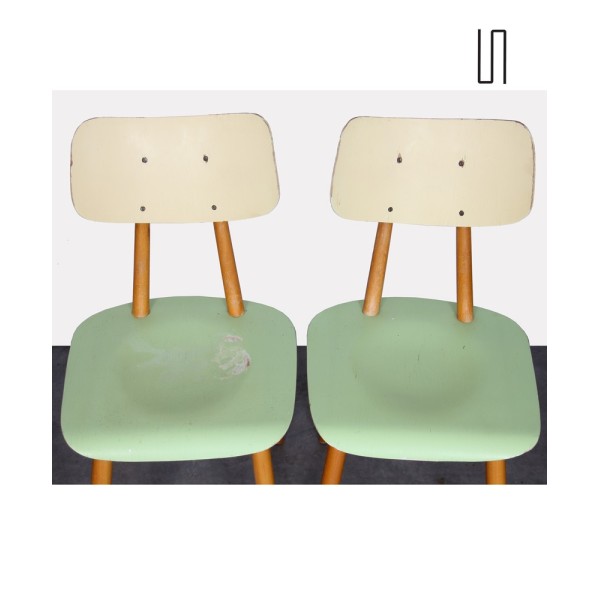 Paire de chaises vertes vintage, design tchèque, 1960 - Design d'Europe de l'Est