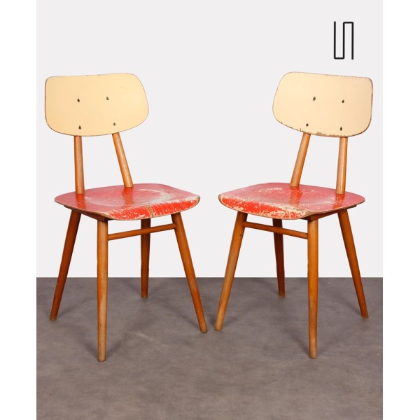 Pair of red chairs for Ton, 1960s - Eastern Europe design