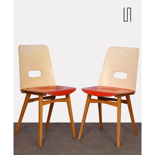 Pair of red chairs for Czech publisher Ton, 1960s