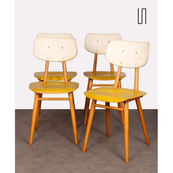 Suite of 4 yellow chairs produced by Ton, 1960s - Eastern Europe design