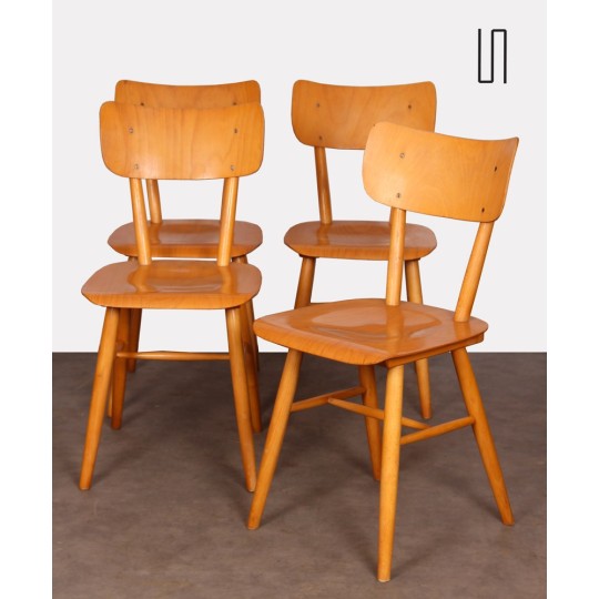 Ensemble de 4 chaises vintage en bois éditées par Ton, 1960