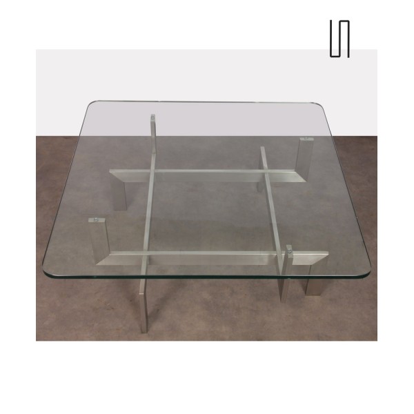 Table basse vintage en métal et verre par Paul Legeard, 1970 - Design Français
