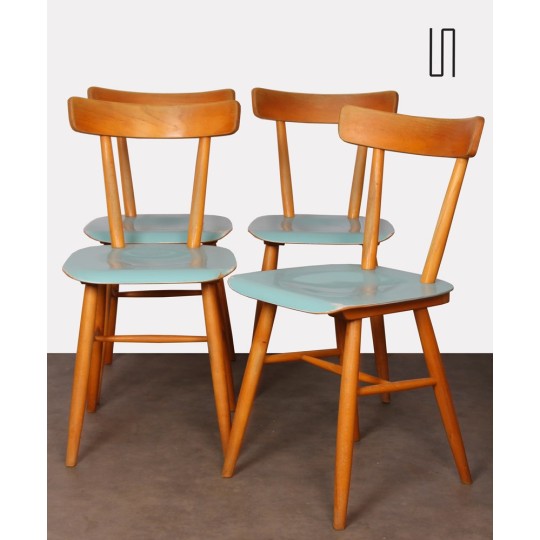 Ensemble de quatre chaises vintage en bois éditées par Ton, 1960 - Design d'Europe de l'Est