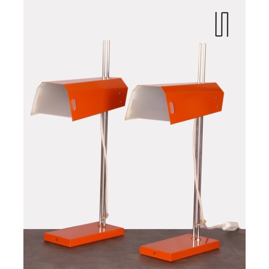 Paire de lampes oranges en métal dessinées par Josef Hurka, 1970 - Design d'Europe de l'Est