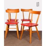 Set of four red chairs edited by Ton, 1960s