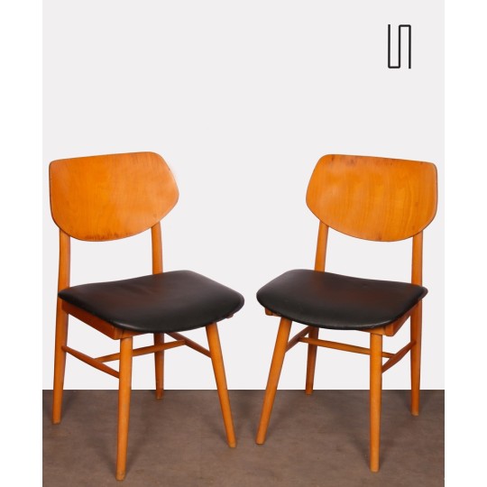 Pair of vintage chairs in wood and skai, 1960s