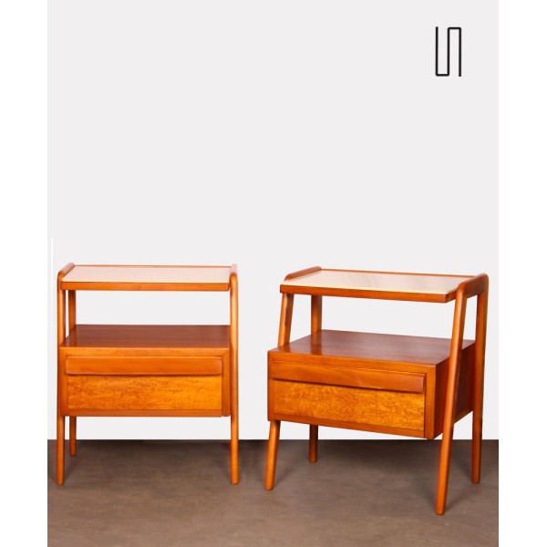 Pair of wooden and opaline night tables, edited by Jitona, 1960s - Eastern Europe design