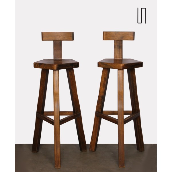 Pair of high elm stools by Olavi Hanninen, 1960s - 