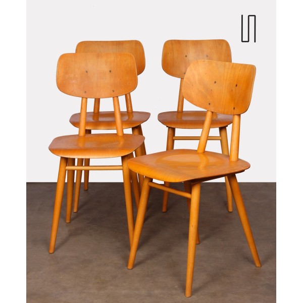 Suite de 4 chaises produites par Ton, 1960 - Design d'Europe de l'Est