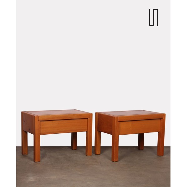 Paire de tables de chevet en orme pour Maison Regain, 1970 - Design Français
