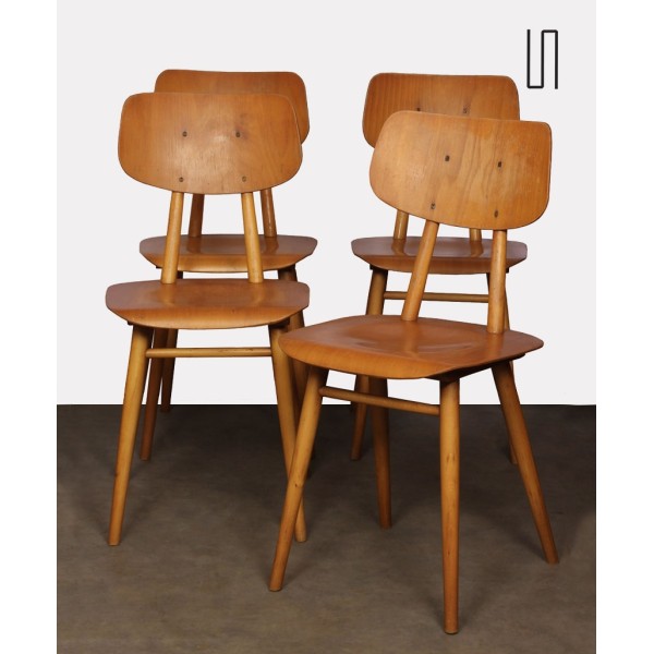 Ensemble de 4 chaises en bois produites par Ton, 1960 - Design d'Europe de l'Est