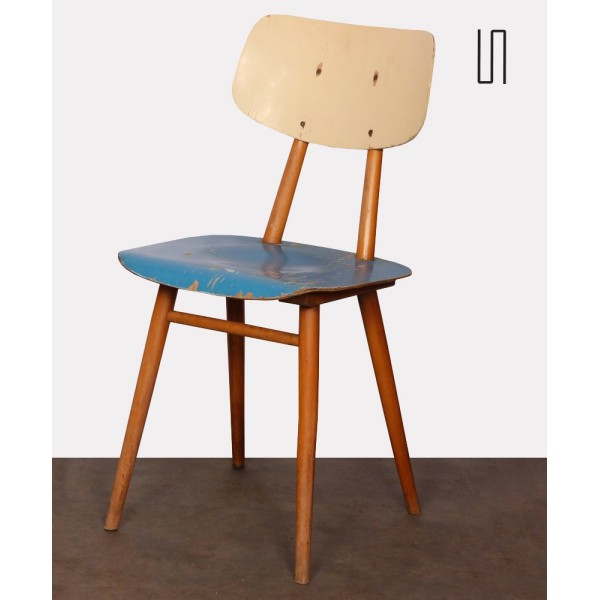 Vintage blue wooden chair, 1960 - Eastern Europe design