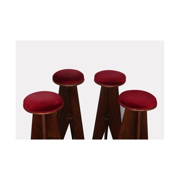 Suite of 4 high wooden stools, Reconstruction design, 1950s - French design