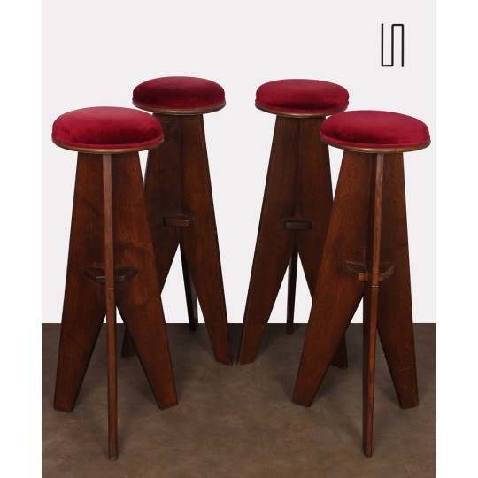 Suite of 4 high wooden stools, Reconstruction design, 1950s - French design