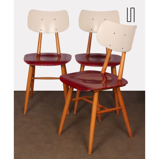 Suite de 3 chaises produites par Ton, 1960