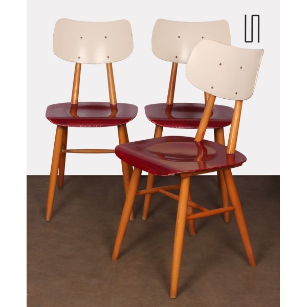 Suite de 3 chaises produites par Ton, 1960 - Design d'Europe de l'Est