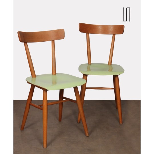 Paire chaises vertes éditées par Ton, vers 1960