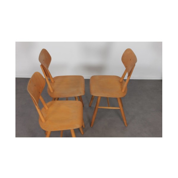 Suite of 3 vintage wooden chairs produced by Ton, 1960s - Eastern Europe design