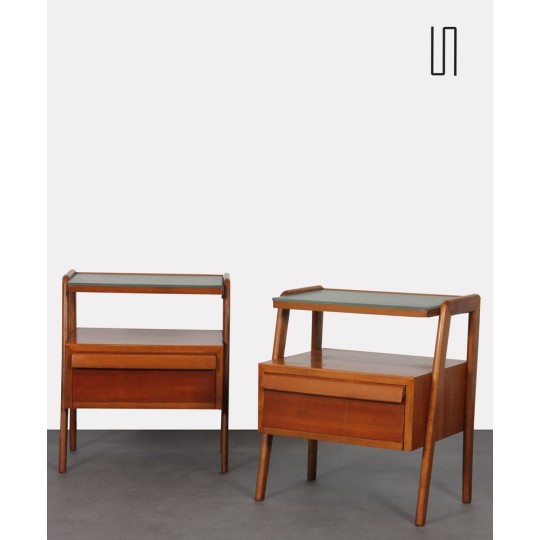 Pair of night tables in wood and glass, produced by Jitona, 1960s - Eastern Europe design