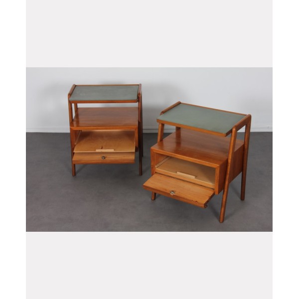 Pair of night tables in wood and glass, produced by Jitona, 1960s - Eastern Europe design