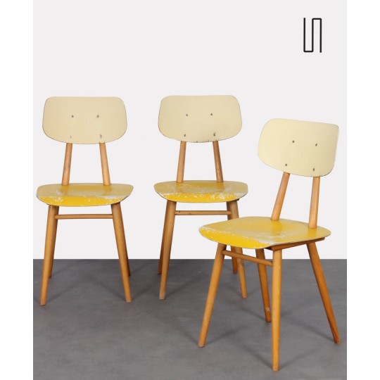 Suite of 3 vintage wooden chairs produced by Ton, 1960s