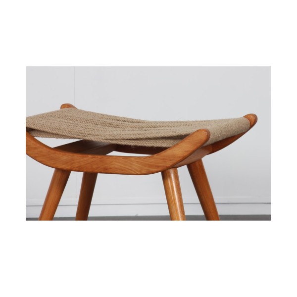 Tabouret en bois et corde édité par Uluv en République tchèque, 1960 - Design d'Europe de l'Est