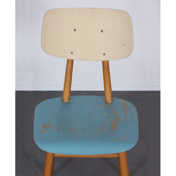 Vintage wooden chair with blue seat, edited by Ton, 1960 - Eastern Europe design
