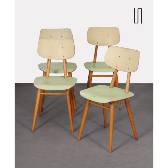 Suite de 4 chaises vintage en bois, éditées par Ton, 1960