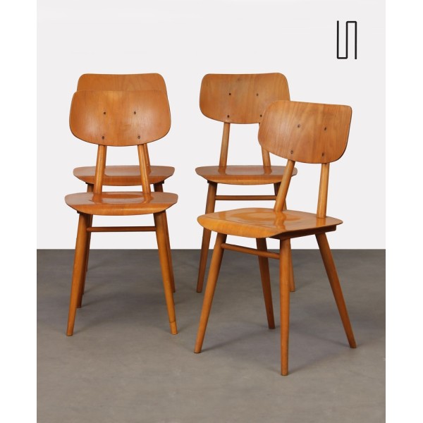 Ensemble de 4 chaises en bois produites par Ton, 1960 - Design d'Europe de l'Est