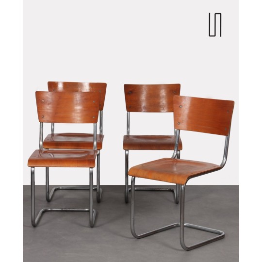 Set of 4 metal chairs by Mart Stam, Czech manufacture, 1950s 