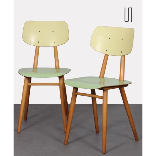 Pair of green chairs for Ton, 1960s