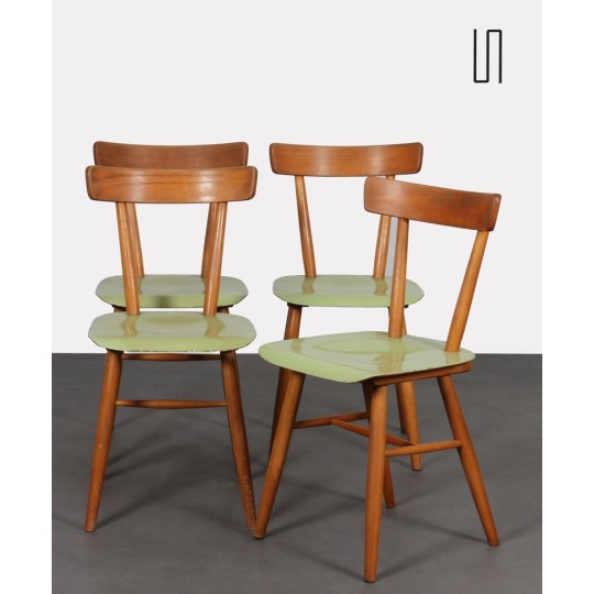 Suite de 4 chaises vertes éditées par Ton, vers 1960 - Design d'Europe de l'Est