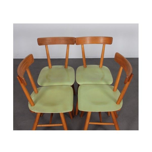 Suite de 4 chaises vertes éditées par Ton, vers 1960 - Design d'Europe de l'Est