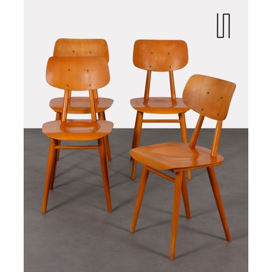 Set of 4 wooden chairs produced by Ton, 1960s - Eastern Europe design